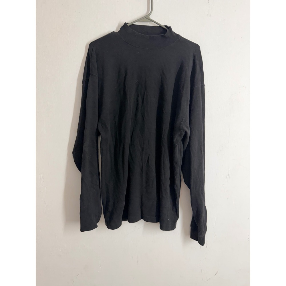 Puritan Mens XL Black Mock Neck Long Sleeve T-Shirt 100% Cotton Solid Basic Tee